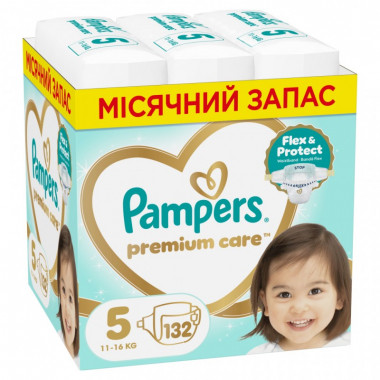 Подгузники Pampers Premium Care Розмір 5 (11-16 кг) 132 шт (8006530223478) (22515)