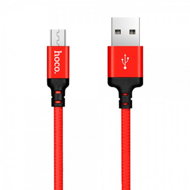 Кабель HOCO X14 USB to Micro 2,4A, 1m, nylon, aluminum connectors Black-red (6957531062851) (19735)
