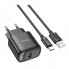 Мережевий зарядний пристрій з кабелем HOCO C140A Smart single port QC3.0 charger set(Type-C)(EU) Black (6942007627825) (19835)