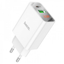 Мережевий зарядний пристрій HOCO C100A PD20W+QC3.0 charger with digital display White (6931474769800) (15045)