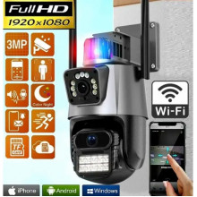 Уличная охранная WIFI камера видеонаблюдения Dual Lens Поворотная камера с сиреной P11 (22145)
