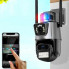 Уличная охранная WIFI камера видеонаблюдения Dual Lens Поворотная камера с сиреной P11 (22145)