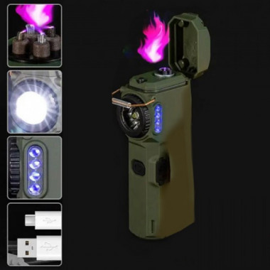 Фонарь MULTIFUNCTIONAL D51-COB, Li-Ion аккум., индикация заряда, зажигалка, ЗУ Type-C Зелёный (19645)