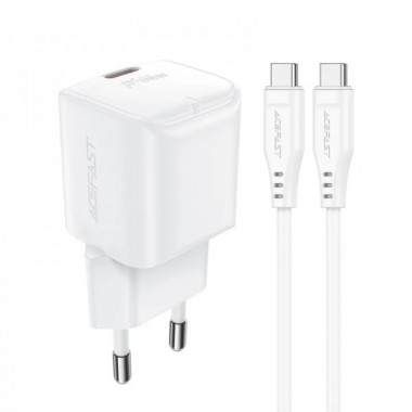 Мережевий зарядний пристрій з кабелем ACEFAST A73 mini PD20W GaN single USB-C charger set (C3-03) White (6974316282655) (14745)
