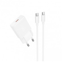 Мережевий зарядний пристрій з кабелем HOCO N72 Speed single-port PD20W ultra-thin charger set(C to C)(EU) (6942007661140) (19845)