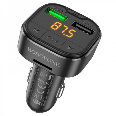 АЗП з FM-модулятором BOROFONE BC43 Flash QC3.0 car BT FM transmitter 18W Black (6974443387223) (17375)