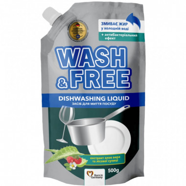 Средство для ручного мытья посуды Wash&Free Экстракт алоэ вера и лесной земляники Дой-пак 500 г (4823128001300) (15575)