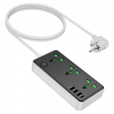 Сетевое зарядное устройство удлинитель HOCO AC7A STORM 3 USB/Type-C 3 розетки 1.5m Черный (18675)
