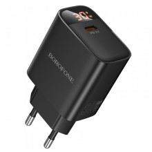 Мережевий зарядний пристрій BOROFONE BA97A Ilustre single-port PD30W charger with digital display (EU) Black (6941991120480) (385)