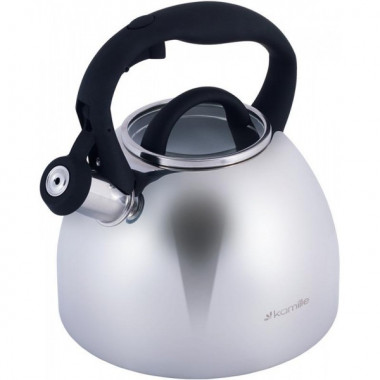 Чайник Kamille Whistling Kettle 2.7л з нержавіючої сталі зі свистком і скляною кришкою (чорна ручка) (1485)