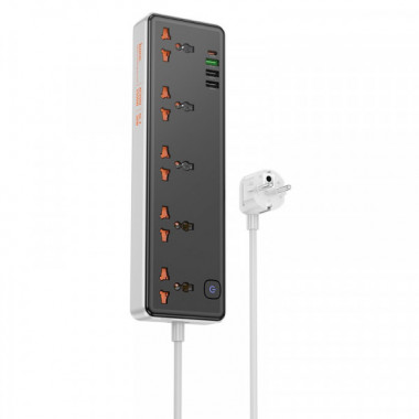Мережевий подовжувач HOCO AC14A Rico 5-position socket(PD30W/1C3A) Black (6942007607179) (20195)