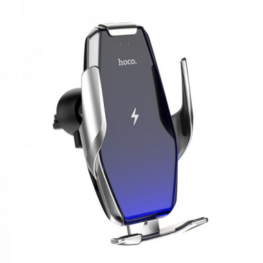 Автотримач для телефона з БЗП HOCO S14 Surpass automatic induction wireless charging car holder Silver (6931474715166) (14695)