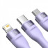 Кабель Baseus Flash Series Ⅱ One-for-three Fast Charging Data Cable USB to M+L+C 66W 1.2m Purple (CASS040005) (14895)