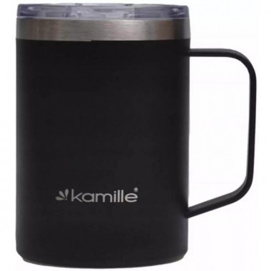 Термокружка Kamille Black 360мл з ручкою, чорна (7006)