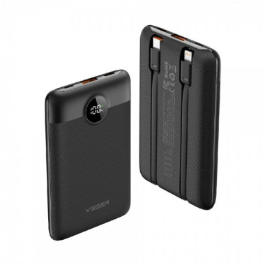 Зовнішній акумулятор VEGER 10000 mAh with built-in cables Type C / Lightning PD QC3.0 2A 22,5W C11 (W1170) black (VG-W1170) (19016)