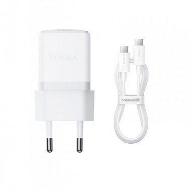 Мережевий зарядний пристрій з кабелем Baseus Palm Fast Charger 1C 30W EU Moon White(With:Baseus Mini White Cable C to C 60W(20V/3A) 1m Moon White) (P10111605213-01) (516)