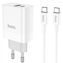 Мережевий зарядний пристрій з кабелем HOCO C80A Rapido PD20W+QC3.0 charger set (Type-C TO Type-C)(EU) White (6931474740533) (19826)