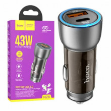 Автомобильное зарядное устройство 43W, PD25W+QC3,0, Hoco NZ8 / АЗУ-адаптер с подсветкой (20926)