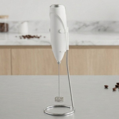 Электрический капучинатор для молока с подставкой Milk Frother на батарейках Белый (22136)
