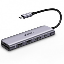 USB-хаб UGREEN USB-C to 2 Ports USB3.0-A Hub + HDMI + TF/SD with PD Power Supply (Space Gray) (UGR-70411) (14736)