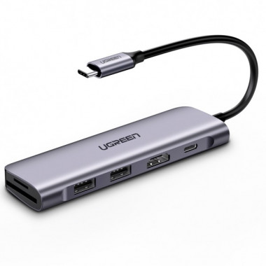 USB-хаб UGREEN USB-C to 2 Ports USB3.0-A Hub + HDMI + TF/SD with PD Power Supply (Space Gray) (UGR-70411) (14736)
