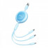 Кабель Baseus Bright Mirror 2 Series Retractable 3-in-1 Fast Charging  Data Cable USB to M+L+C 3.5A 1.1m Sky Blue (CAMJ010017) (14936)