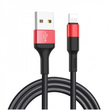 Кабель HOCO X26 USB to iP 2A, 18W 1m, nylon,  aluminum connectors, Black+Red (6957531080190) (15046)