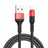 Кабель HOCO X26 USB to iP 2A, 18W 1m, nylon,  aluminum connectors, Black+Red (6957531080190) (15046)