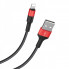 Кабель HOCO X26 USB to iP 2A, 18W 1m, nylon,  aluminum connectors, Black+Red (6957531080190) (15046)