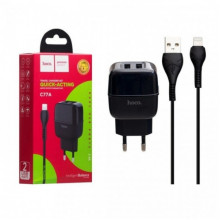 Сетевое зарядное устройство HOCO C77A Highway ~ 2USB 2.4A Lightning (черный) (9366)