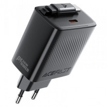 Мережевий зарядний пристрій з кабелем ACEFAST A110 PD30W GaN charger (USB-C+USB-C) with retractable cable (EU) Black (6974316283942) (376)