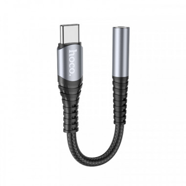 Аудіокабель HOCO LS33 Type-C to 3.5 female, nylon braid,  0,12m, Metal Gray (6931474761163) (15386)