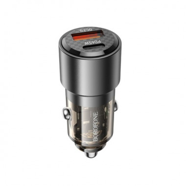 Автомобільний зарядний пристрій BOROFONE BZ20A Smart 83W dual port PD65W+QC3.0 car charger Transparent Black (6941991101625) (20486)