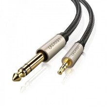 Аудіокабель UGREEN AV127 3.5mm Male to 6.35mm Male, TRS Stereo Audio Cable, nylon braid, 5m Gray (UGR-10630) (18986)