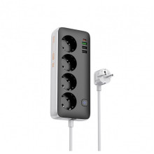 Мережевий подовжувач HOCO AC22 Sunlight 4-bit(PD30W/1C3A) desktop socket(EU/GER) (1.5m) Black (6942007629782) (20196)