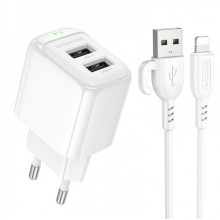 Мережевий зарядний пристрій з кабелем BOROFONE BAS41A Potential dual-port charger set(iP) White (6941991113758) (496)