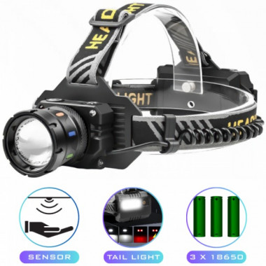 Фонарь налобный night vision fluorescence BL-T701D-TG, Motion Sensor, 3x18650, Power Bank, ЗУ Type-C, zoom (15107)