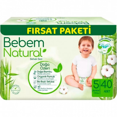 Подгузники Bebem Natural 5 Junior 11-18 кг 40 шт (8690536831975) (7707)
