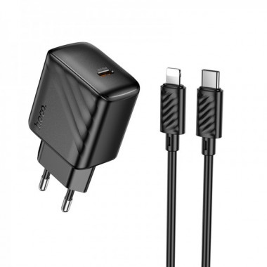 Мережевий зарядний пристрій HOCO CS24A Puerto single-port PD25W charger set (C to iP)(EU) Black (6942007639767) (19827)