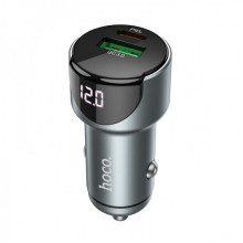 Автомобільний зарядний пристрій HOCO Z42 Light road dual port digital display PD20W+QC3.0 car charger Metal Gray (6931474742551) (8437)