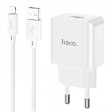 Мережевий зарядний пристрій з кабелем HOCO C106A Leisure single port charger set(iP) 10.5W White (6931474783899) (537)
