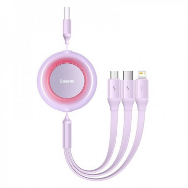 Кабель Baseus Bright Mirror 2 Series Retractable 3-in-1 Fast Charging  Data Cable USB to M+L+C 3.5A 1.1m Purple (CAMJ010005) (14837)