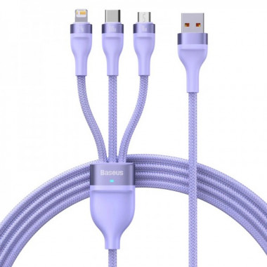 Кабель Baseus Flash Series Ⅱ One-for-three Fast Charging Data Cable USB to M+L+C 100W 1.2m Purple (CASS030005) (14937)