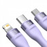 Кабель Baseus Flash Series Ⅱ One-for-three Fast Charging Data Cable USB to M+L+C 100W 1.2m Purple (CASS030005) (14937)