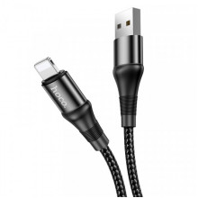 Кабель HOCO X50 USB to iP 2.4A, 1m, nylon, aluminum connectors, Black (6931474734198) (20147)