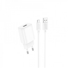 Мережевий зарядний пристрій з кабелем HOCO C134A Solid single-port charger set(Micro) White (6942007621342) (647)
