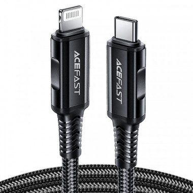 Кабель ACEFAST C4-01 Type-C to iP 3A, 30W, 1.8m, nylon, zinc connectors, Black (6974316281306) (20157)