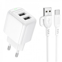 Мережевий зарядний пристрій BOROFONE BAS41A Potential dual-port charger set(Type-C) White (6941991113772) (17457)