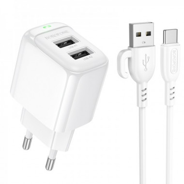 Мережевий зарядний пристрій BOROFONE BAS41A Potential dual-port charger set(Type-C) White (6941991113772) (17457)