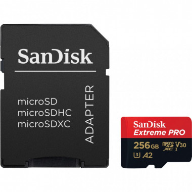 Карта памяти SanDisk 256 GB microSDXC UHS-I U3 Extreme Pro+SD Adapter (SDSQXCD-256G-GN6MA) (17067)